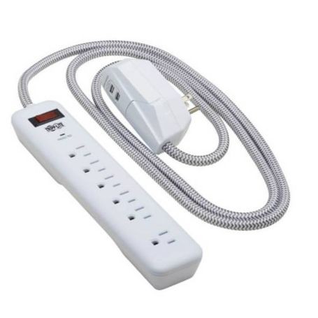 Eaton TLP616USB 6-Outlet Surge Protector 2 USB Ports 6ft Cord Detachable Charger Plug 6ft Cord 5-15P Plug 900 Joules White