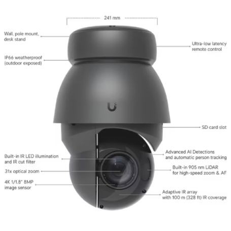Ubiquiti UVC-AI-PTZ-PRECISION-B UniFi AI PTZ Precision 4K 31x Optical Zoom Camera