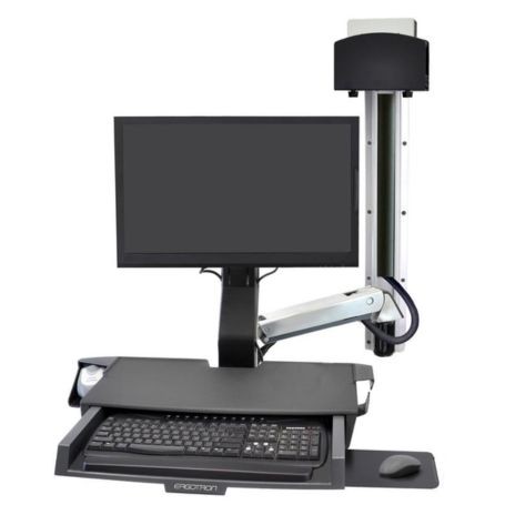 Ergotron 45-272-216 StyleView Sit-Stand Combo System with Worksurface Small CPU Holder White