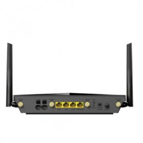 Cudy P5 5G router with AX3000 Wi-Fi 6, dual Nano SIM slots, four Gigabit Ethernet ports, and VPN and mesh networking support.
