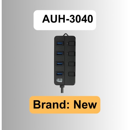 Adesso AUH-3040 4 Port USB 3.0 Hub Power ON/Off Switches Per Port