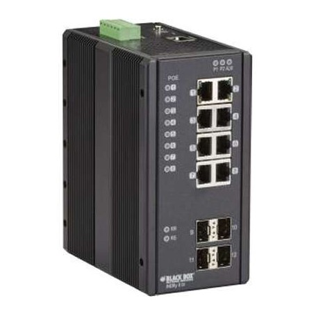 Black Box LIE1014A Industrial 12-Port Managed Gigabit PoE+ Switch, 4 SFP Slots