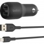 Belkin CCD001BT1MBK Boost Charge Dual USB-A Car Charger 24W +USB-A to Lightning Cable
