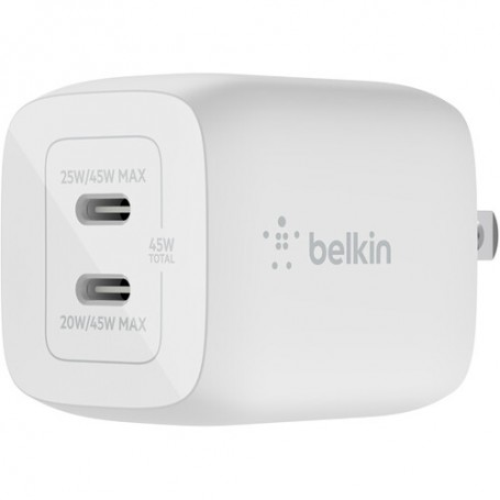 Belkin WCH011DQWH BoostCharge Pro 45W Dual USB-C GaN Wall Charger