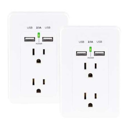 CyberPower MP18HO007 2-Outlet Wall Tap with 2 USB Ports (2-Pack)