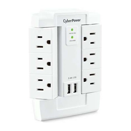 CyberPower CSP600WSURC2 Surge Protector, 1200J/125V, 6 Swivel Outlets