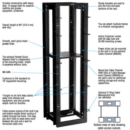 Black Box RMT920A Flex Depth Rack - 45U, 4-Post 24"W x 24"D, M6 Square Holes, TAA Compliant