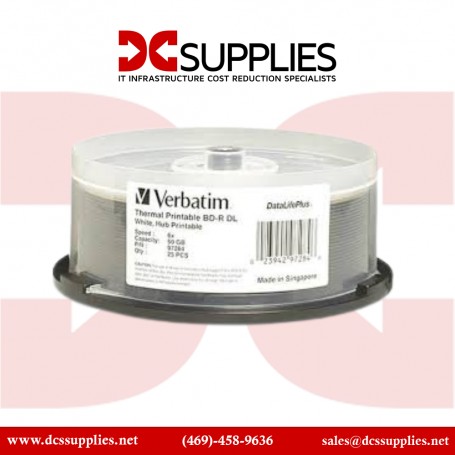 Verbatim 97284 BD-R DL 50GB 6X DataLifePlus White Thermal Hub Printable (25 Discs)