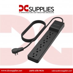 Belkin BSE600-06BLK-WM 6-Outlet Surge Protector - 6ft Cord - Rotating Plug - 720J - Black