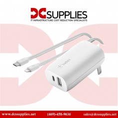 belkin WCB007DQ1MWH-B5 Dual Wall Charger with PPS + USB-C Cable with Lightning Connector