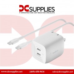 Belkin WCH011DQ2MWH-B6 Dual USB-C GaN Wall Charger with PPS 45W + USB-C to USB-C Cable