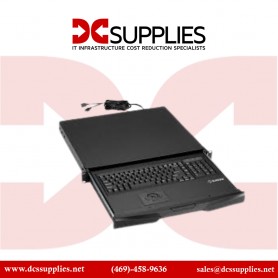 "Black Box RM418-R6 Short Depth Keyboard Drawer with Trackball - Space-saving solution for data center environments."