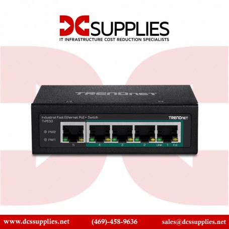 TRENDnet TI-PE50 5-Port Industrial Fast Ethernet PoE+ DIN-Rail Switch