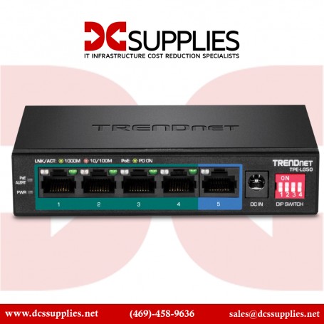 TRENDnet TPE-LG50 5-Port Gigabit Long Range PoE+ Switch, 200m Range