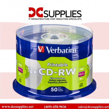 Verbatim 95159 CD-RW 700MB 12x DataLifePlus Inkjet Printable Recordable Disc (Silver, Spindle Pack of 50)