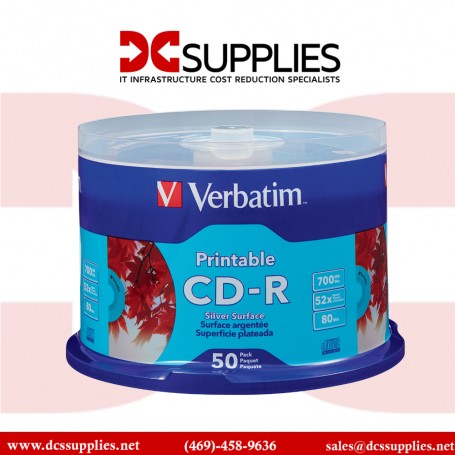 Verbatim 95005 CD-R 700MB 52x Silver Inkjet Printable Recordable Compact Disc (50-Pack Spindle)