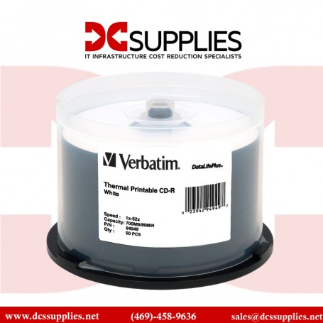 Verbatim 94949 CD-R 700MB 52x DataLifePlus White Thermal Printable Recordable Compact Disc (Spindle Pack of 50)