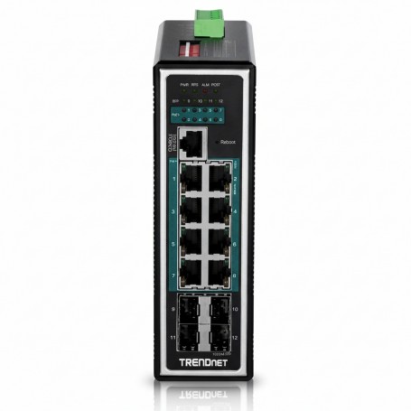 TRENDnet TI-PG1284I 12-Port Industrial Gigabit PoE+ Managed DIN-Rail Switch