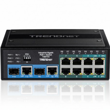 TRENDnet TI-BG104 10-Port Industrial Gigabit PoE++ DIN-Rail Switch