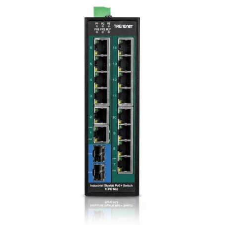 TRENDnet TI-PG162 16-Port Industrial Gigabit PoE+ DIN-Rail Switch