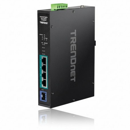 TRENDnet TI-PGM541 5-port Industrial Gigabit PoE+ DIN-Rail Switch -20° - 65°C (-4° - 149°F), TAA Compliant,