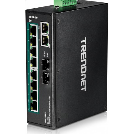 TRENDnet TI-PG102 10-Port Industrial Gigabit PoE+ DIN-Rail Switch, 8 PoE+ Ports, 240W Power Budget