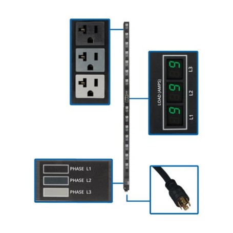 Eaton PDU3MV6L2120LV 5 7kW 3 phase local metered 0U vertical rack PDU