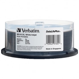 Verbatim 97334 DataLifePlus BD-R DL (50GB/6X) White Inkjet Hub Printable - 25 Disc Spindle