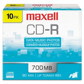 Maxell 648210 CD-R 700MB, 48x Recordable Disc with Slim Jewel Case (Pack of 10)