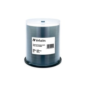 Verbatim 95254 CD-R 52x White Thermal Printable, Hub Printable Recordable Compact Disc (Spindle Pack of 100)