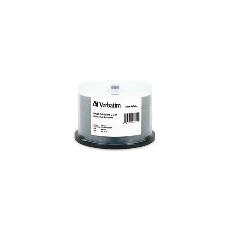 Verbatim 94755 CD-R: 700MB, 52x speed, white inkjet surface for professional labeling and storage needs.