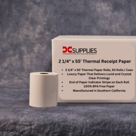 2 1/4" x 55' Thermal Receipt Paper Rolls 50 Rolls / Case